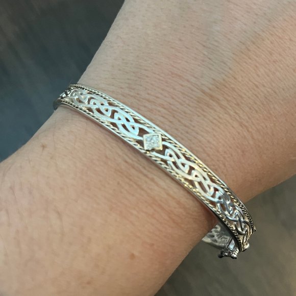 SILVER AND 10K GOLD WINDOW TO THE SOUL DIAMOND BANGLE - Picture 5 of 6